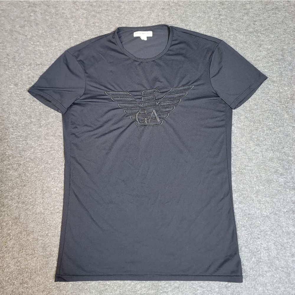 Emporio Armani Swimwear Men’s Stretch Tee Shirt L Black GA Eagle Logo Nylon